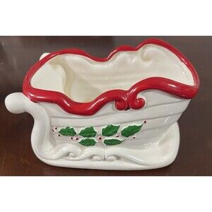 Vintage Giftwares Co Nancy Pew Ceramic Sleigh Planter Or Candy Dish TI3390